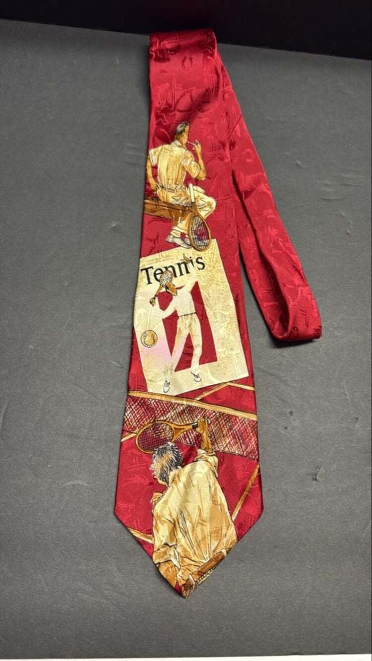 Polo by Ralph Lauren Vintage Tennis Print Silk Necktie Red